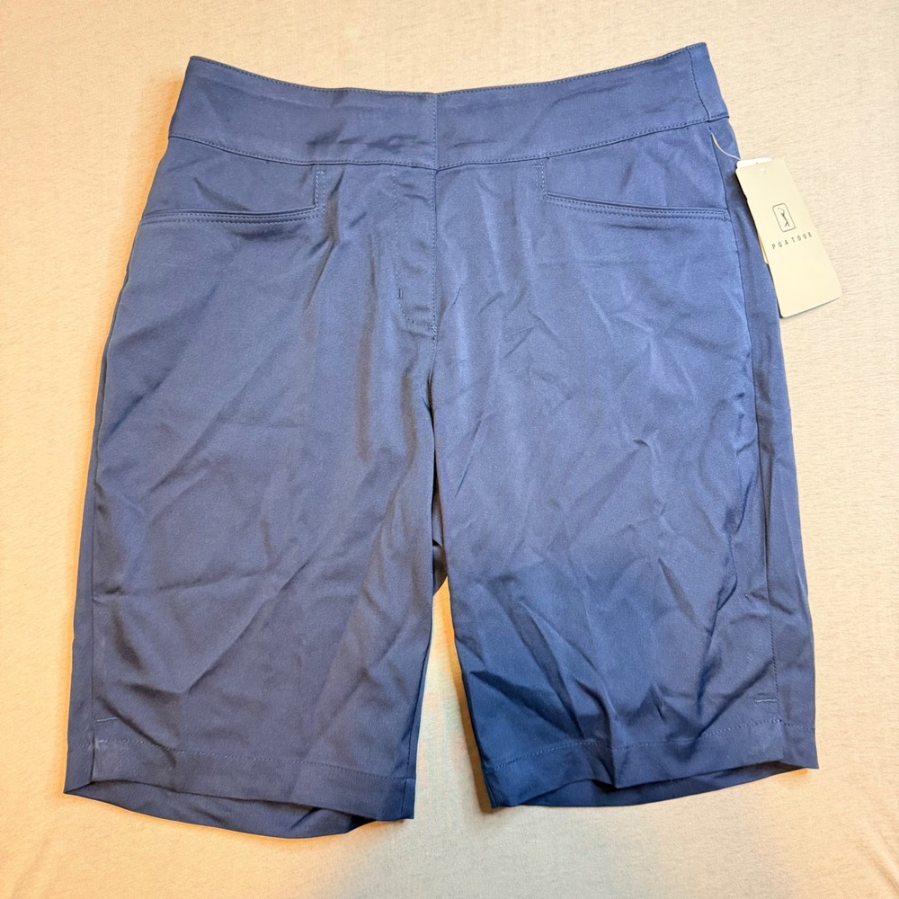 PGA Tour Womens Golf Shorts Navy Blue Black Iris Stretch UPF 50 Size 2